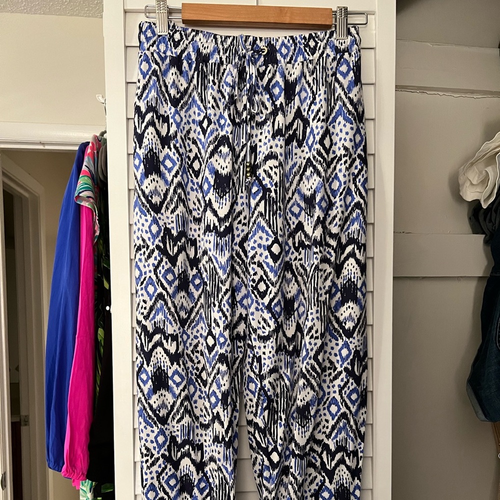 Xl Navy and White Knit Trousers